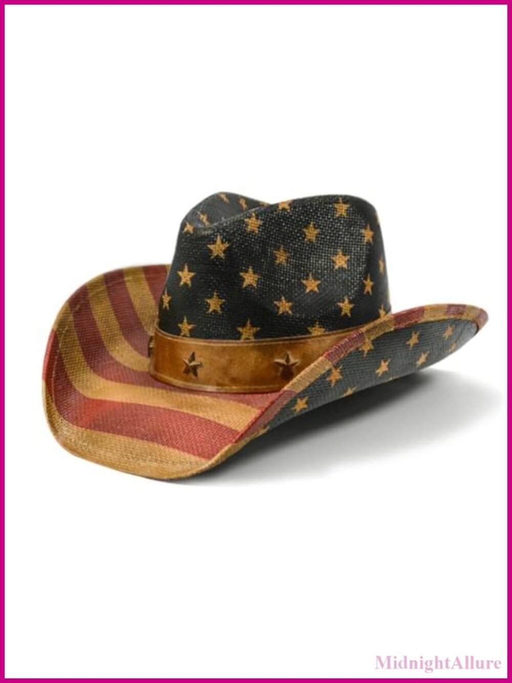 Vintage American Flag Cowboy Hat Tea Stained Western Shapable Brim